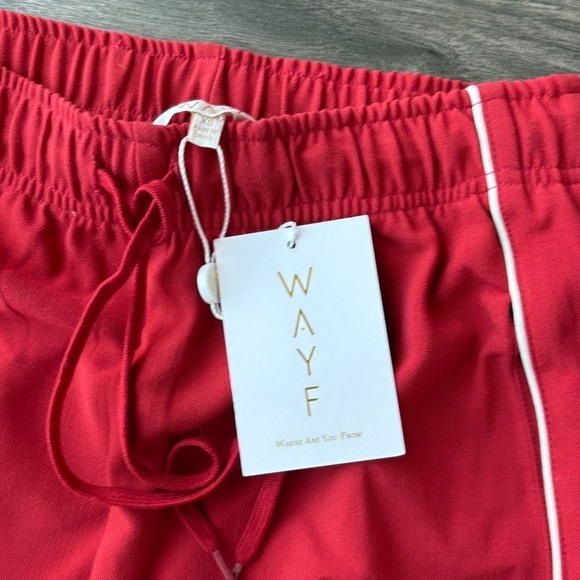 NEW WAYF Womens London Track Pant Red with White Pipping Wide Leg - Picture 6 of 10
